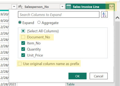 Expanding line table column