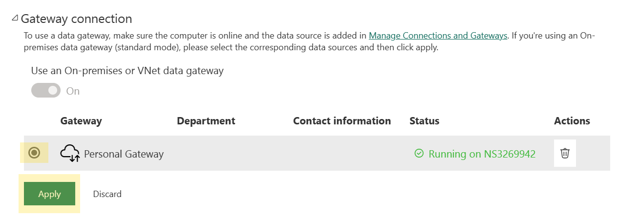 Gateway connection in Power BI Service